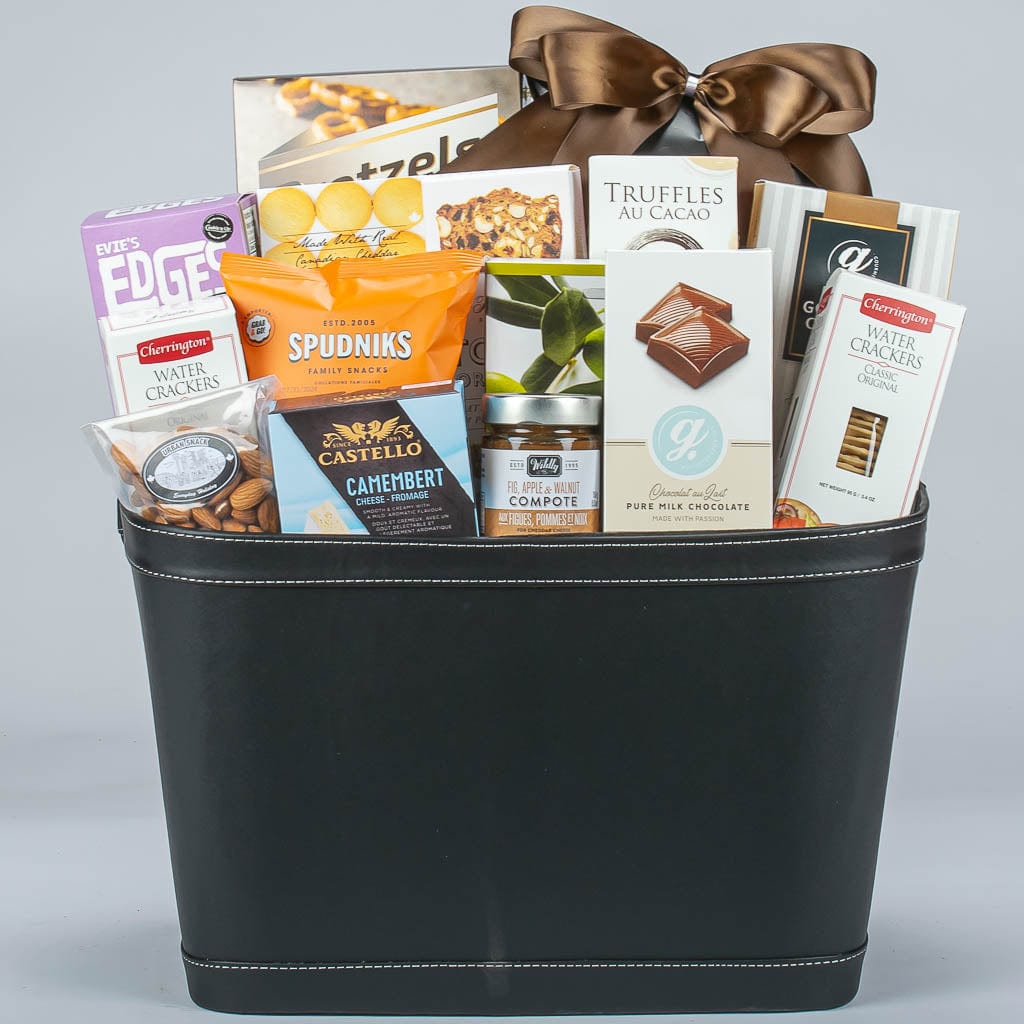 Leather Basket With Premium Gourmet Snacks