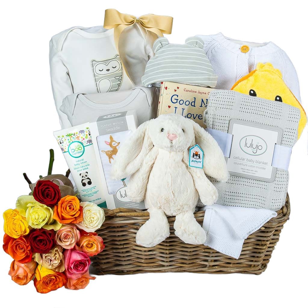 Luxury Neutral Gift Basket With Baby Essentials