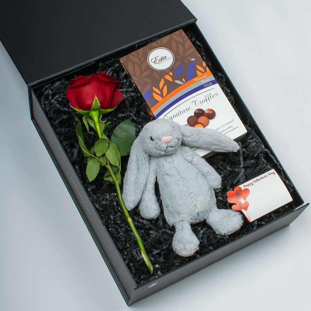 Red Rose With Jellycat And Truffles