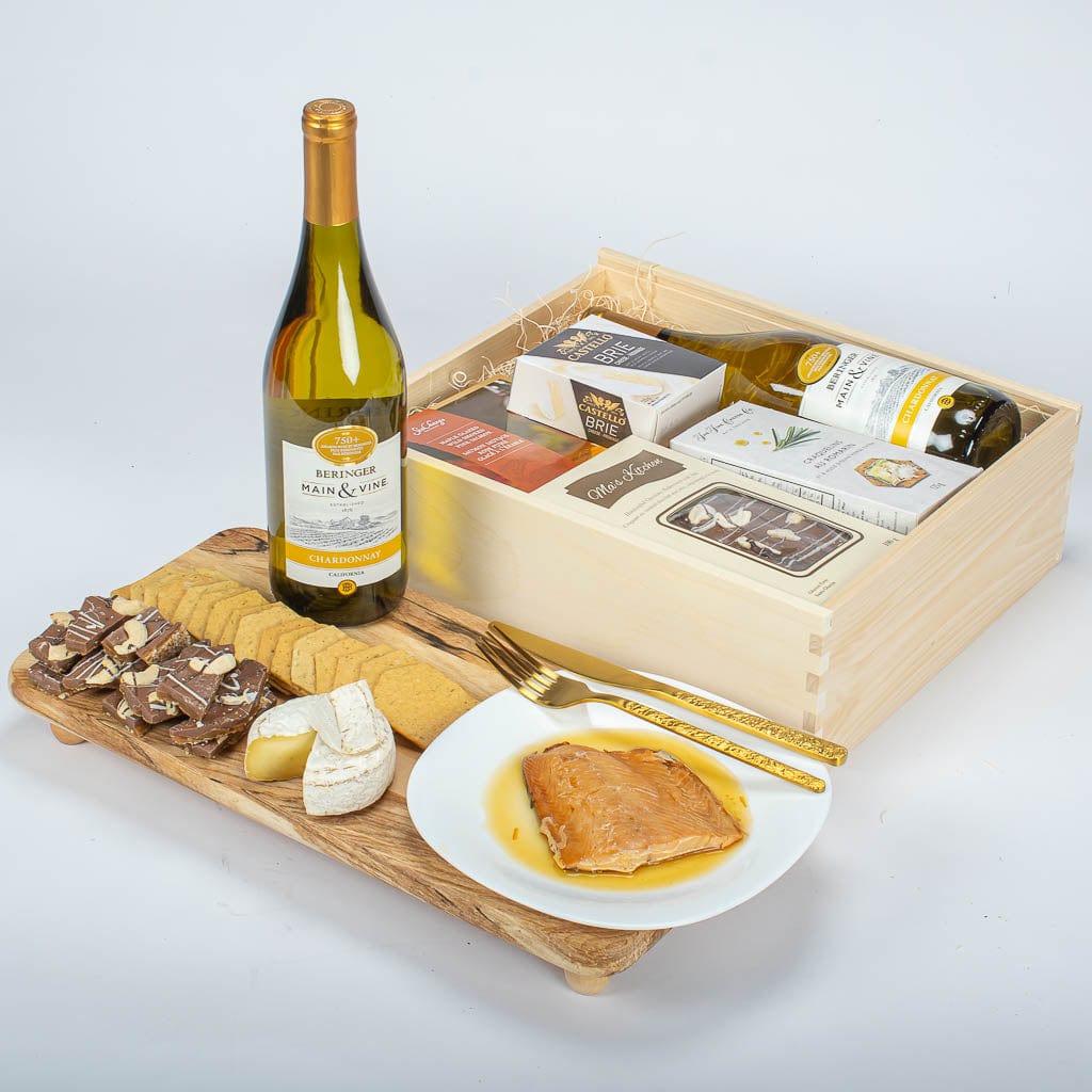 Chardonnay and Salmon Wooden Box