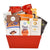 Red Mothers Day Gift Basket With Chocolate, Popcorn, Cookies And Sweets With A Red Bow
