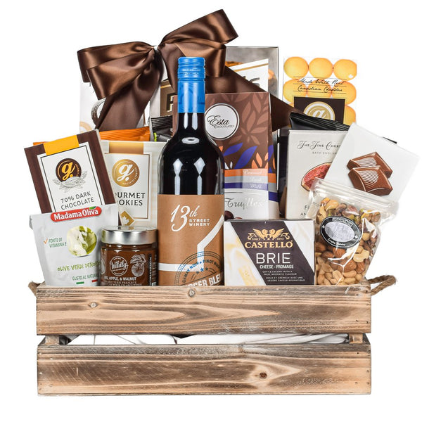 Wine Wooden Crate Basket Delivery, Wine With Gourmet Foods - SIMONTEA