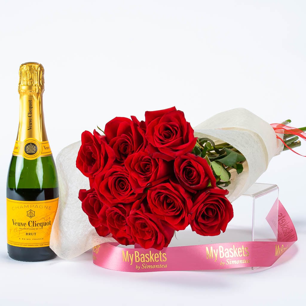 French Champagne And Red Roses