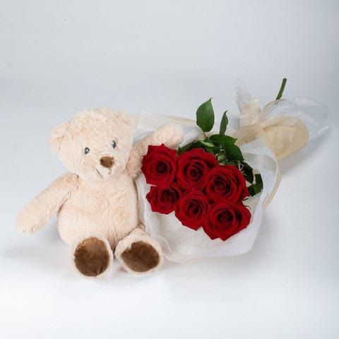 6 Red Roses With Teddy