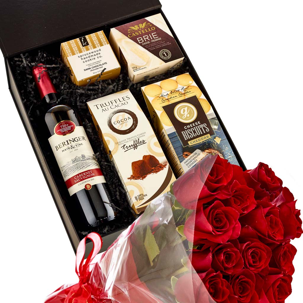 Roses And Wine And Cheese Gift
