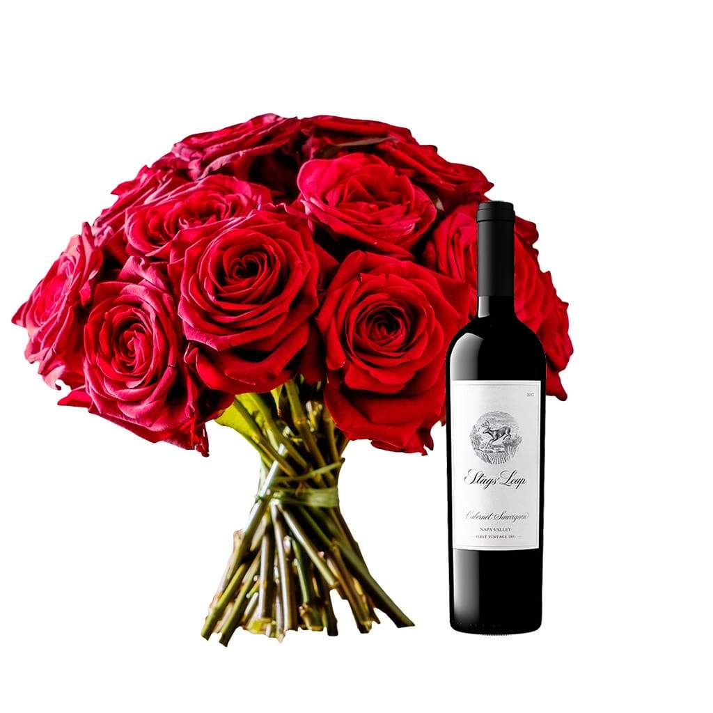 Fine Wine and Red Roses Gift