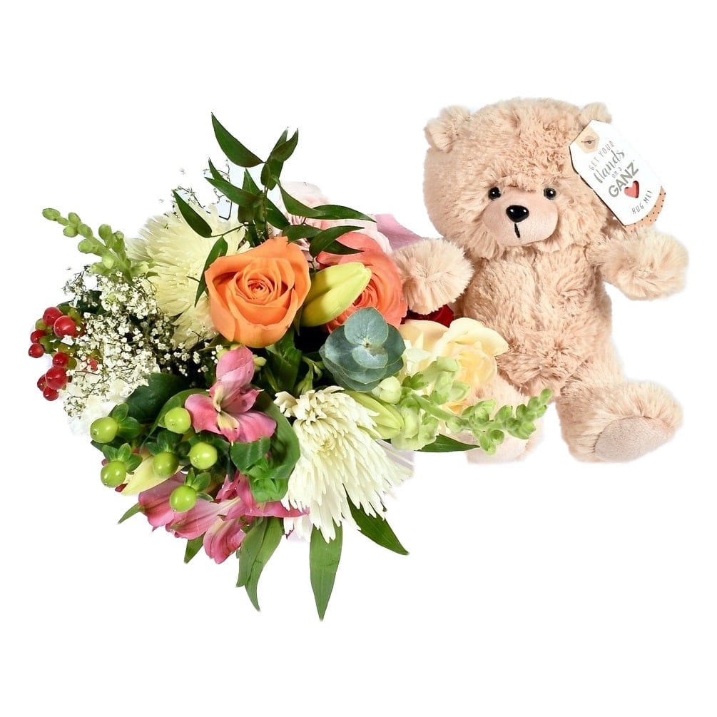 Flower Arrangement and Plush Gift