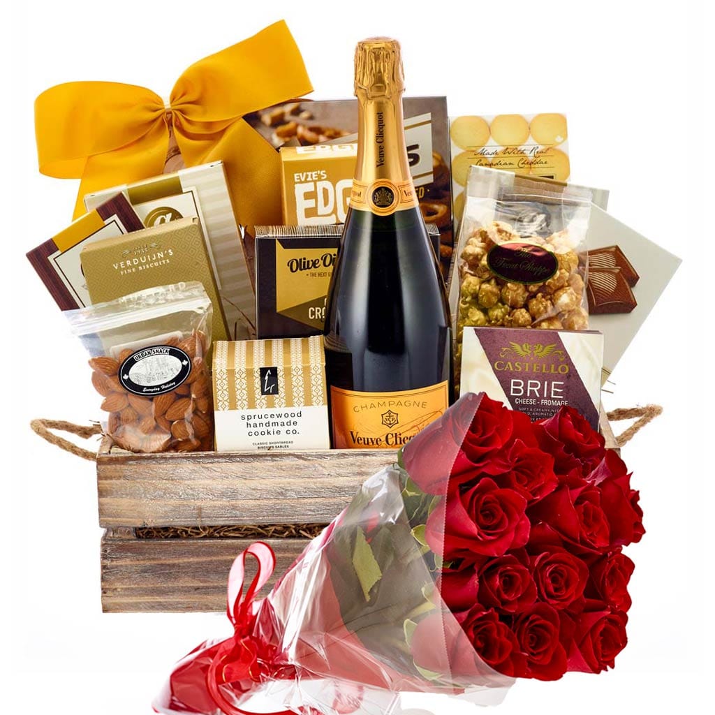Luxury Roses and Veuve Clicquot Crate Gift