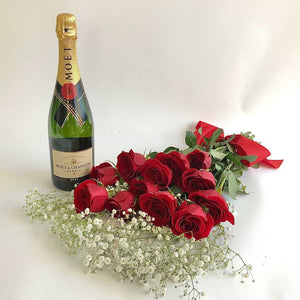 Moet Champagne and red roses