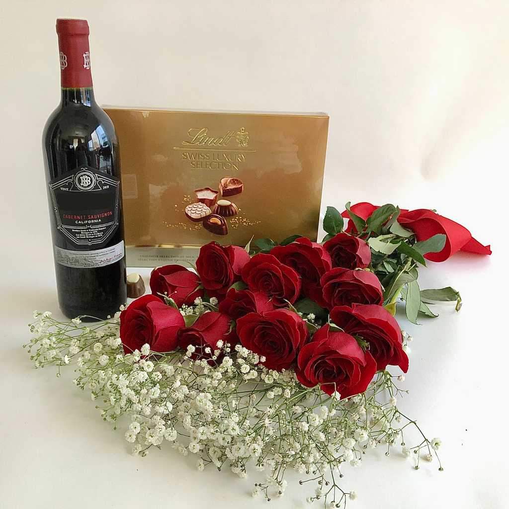 Beringer Cabernet Sauvignon, Lindt Chocolate and red roses